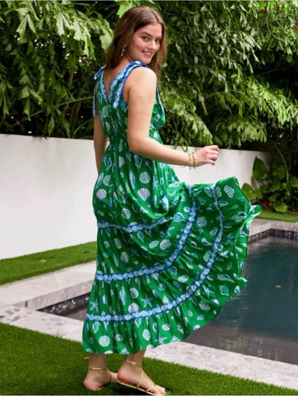 Printfresh maxi dress seashell tiered Green Blue dune dancer women’s size small - Picture 2 of 7